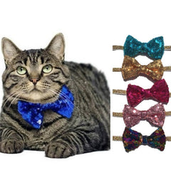 1PC Pet Sequins Bowknot Collars For Small Dog Cats Adjustable Strap Bow Leash Red PInk Safety Buckle Bow Tie Pets Accessories