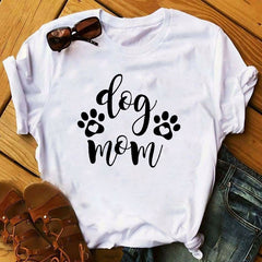 Women Fur Dog Paw Mom Print T Shirt Summer New Fashion Funny Animal Pet Lady Clothing Graphic Womens O-neck Tops T305