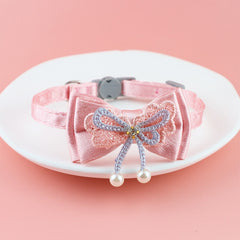Puppy collar necklace pet cat collar bow tie dog necklace Lace large bow Detachable pearl separation kitten pet accessories