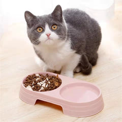 Pet Double Cat Bowl Plastic Kitten Dog Food Drinking Tray Feeder Cat Feeding Plastic Pet Bowl Pet Supplies Accessories
