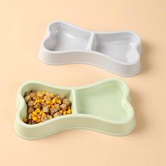 Pet Cat Double Bowl Feeder Cat Dog Feeding Bowl Drinkers Candy Colored Thickened Plastic Durable Bone Shaped Pet Dog Diet Bowl