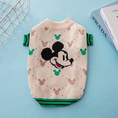 New Disney Pullover Dog Sweater Fashion Green Grey Red Mickey Mouse Pet Clothing Cotton Thickened Warm Winter Dog Coat 2022