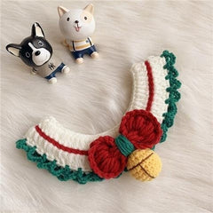 Dog Cat Crochet Bow Tie Collar Cute Knitted Scarf Plaid Pet Wool Bandana Collar with Flower Bell Cat Necklace