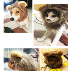 Cute Brown Lion Mane Hair Cat Puppy Wig Hat Pets Funny Clothes Costume Cosplay Kitten Dog Hat with Ears Fancy Party Supplies