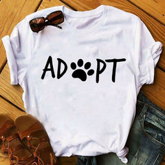 Women Fur Dog Paw Mom Print T Shirt Summer New Fashion Funny Animal Pet Lady Clothing Graphic Womens O-neck Tops T305
