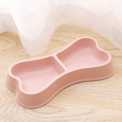 Pet Cat Double Bowl Feeder Cat Dog Feeding Bowl Drinkers Candy Colored Thickened Plastic Durable Bone Shaped Pet Dog Diet Bowl
