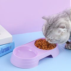Pet Double Cat Bowl Plastic Kitten Dog Food Drinking Tray Feeder Cat Feeding Plastic Pet Bowl Pet Supplies Accessories